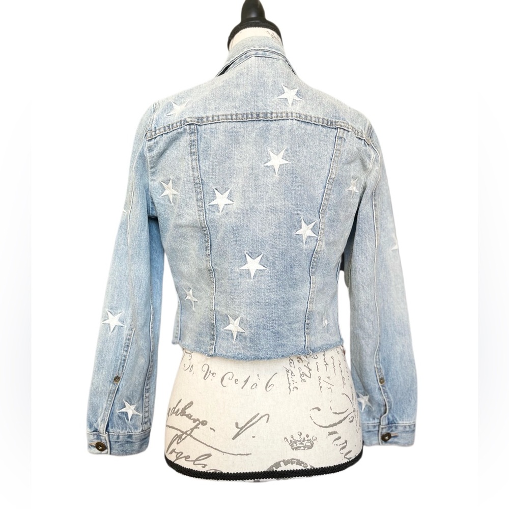 Pistola Brando Star Embroidery Cropped Denim Jacket Zodiac Wash - S - Picture 7 of 14